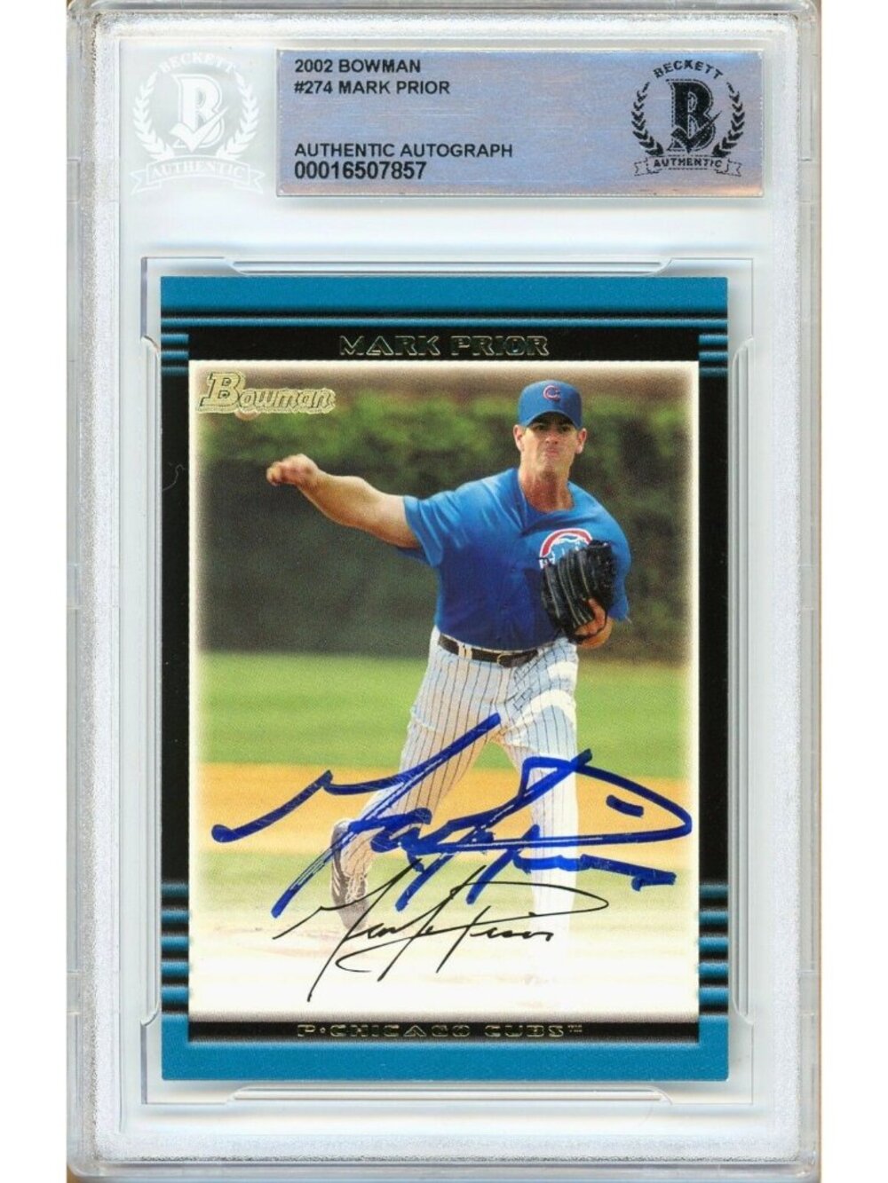 Mark Prior Signed 2002 Bowman #274 Chicago Cubs Beckett BAS Slab Auto MLB Card